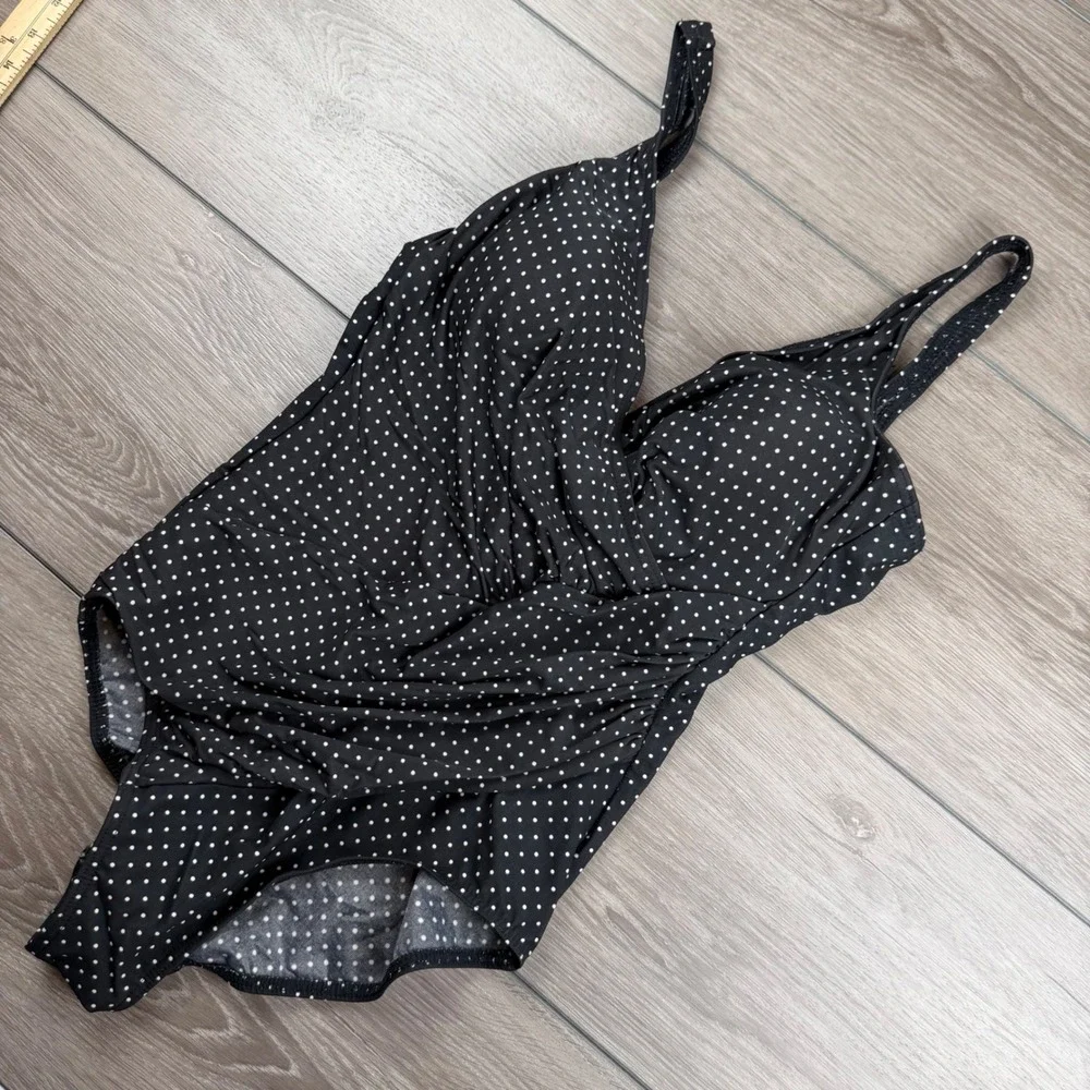 Miraclesuit Womens One Piece Swimsuit Polka Dot Surplice Black 14